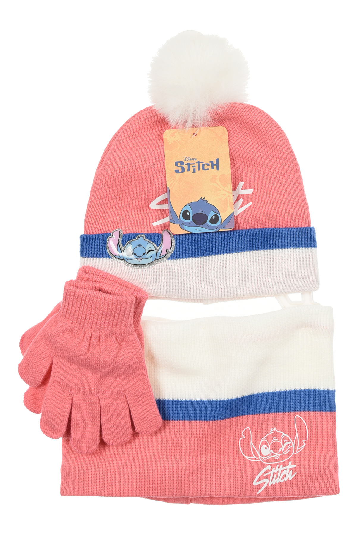 Cappello con Scaldacollo e Guanti Stitch DISNEY Accessorio Invernale per Bambine 100% Acrilico - Zh40037rosa