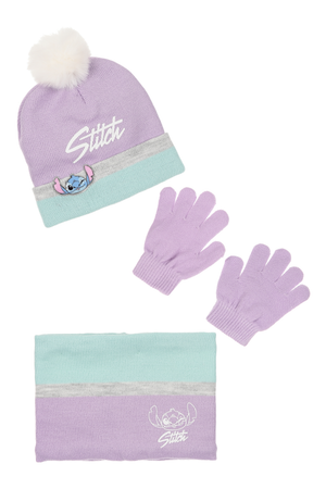 Cappello con Scaldacollo e Guanti Stitch DISNEY Accessorio Invernale per Bambine 100% Acrilico - Zh40037lilla