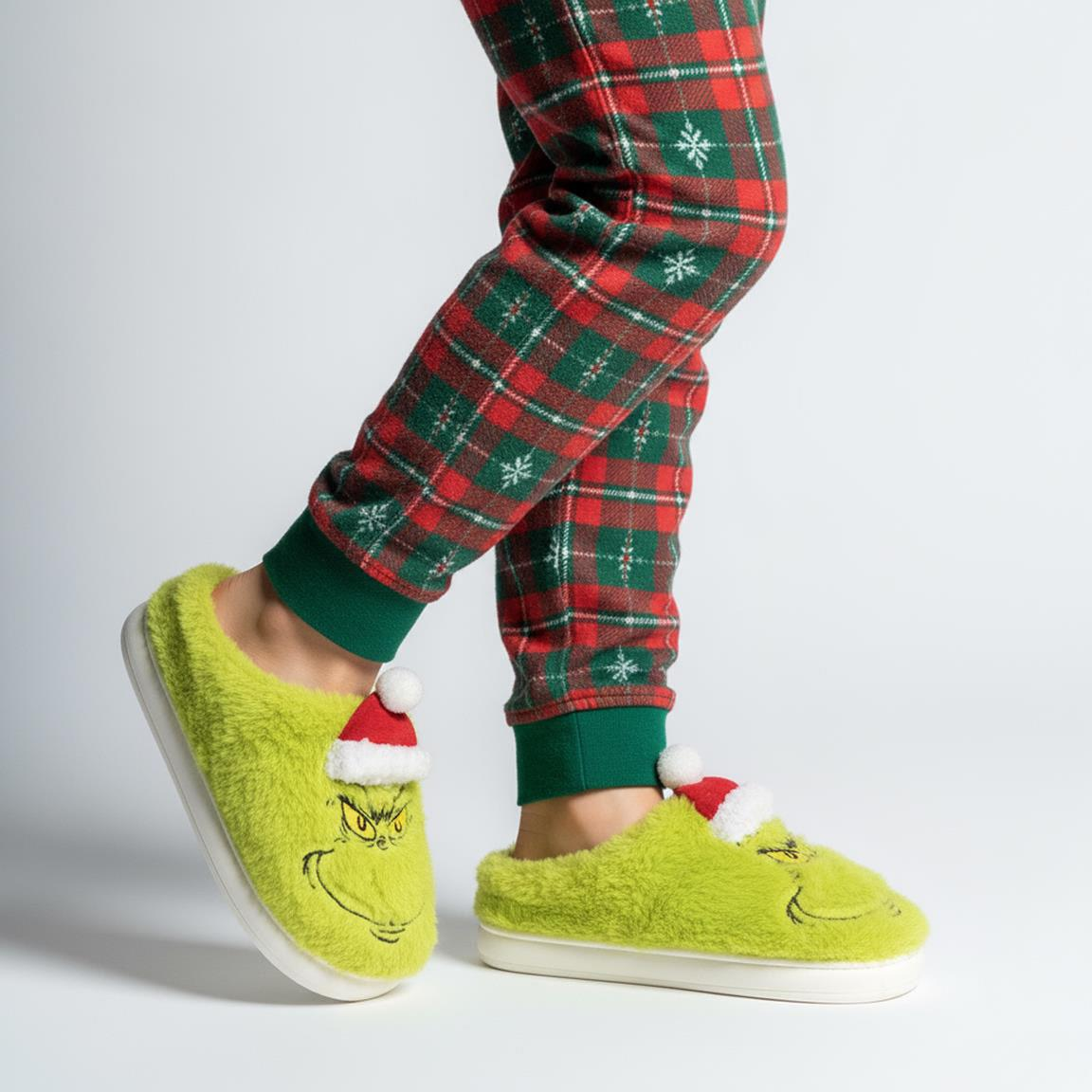 Pantofole Invernali the Grinch in Peluche Ciabatte a Punta Chiusa Suola Antiscivolo - 7140