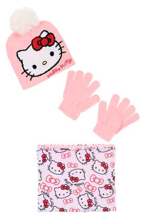 Cappello con Scaldacollo e Guanti Hello Kitty Accessorio Invernale per Bambine 100% Acrilico - Zh40039rosa