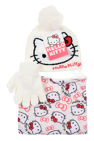 Cappello con Scaldacollo e Guanti Hello Kitty Accessorio Invernale per Bambine 100% Acrilico - Zh40039bianco
