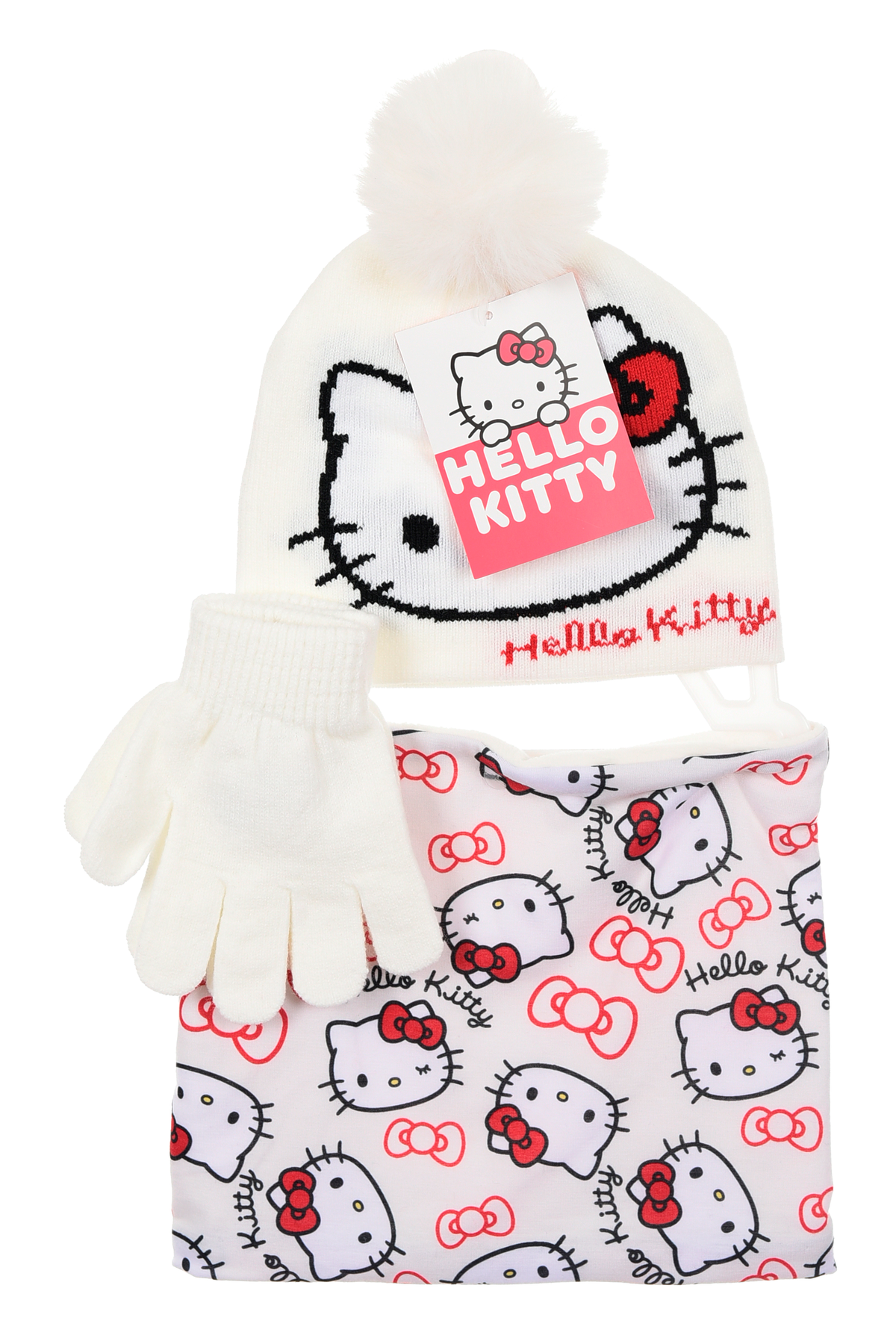 Cappello con Scaldacollo e Guanti Hello Kitty Accessorio Invernale per Bambine 100% Acrilico - Zh40039bianco