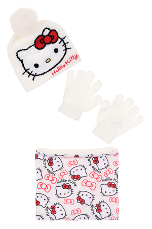 Cappello con Scaldacollo e Guanti Hello Kitty Accessorio Invernale per Bambine 100% Acrilico - Zh40039bianco