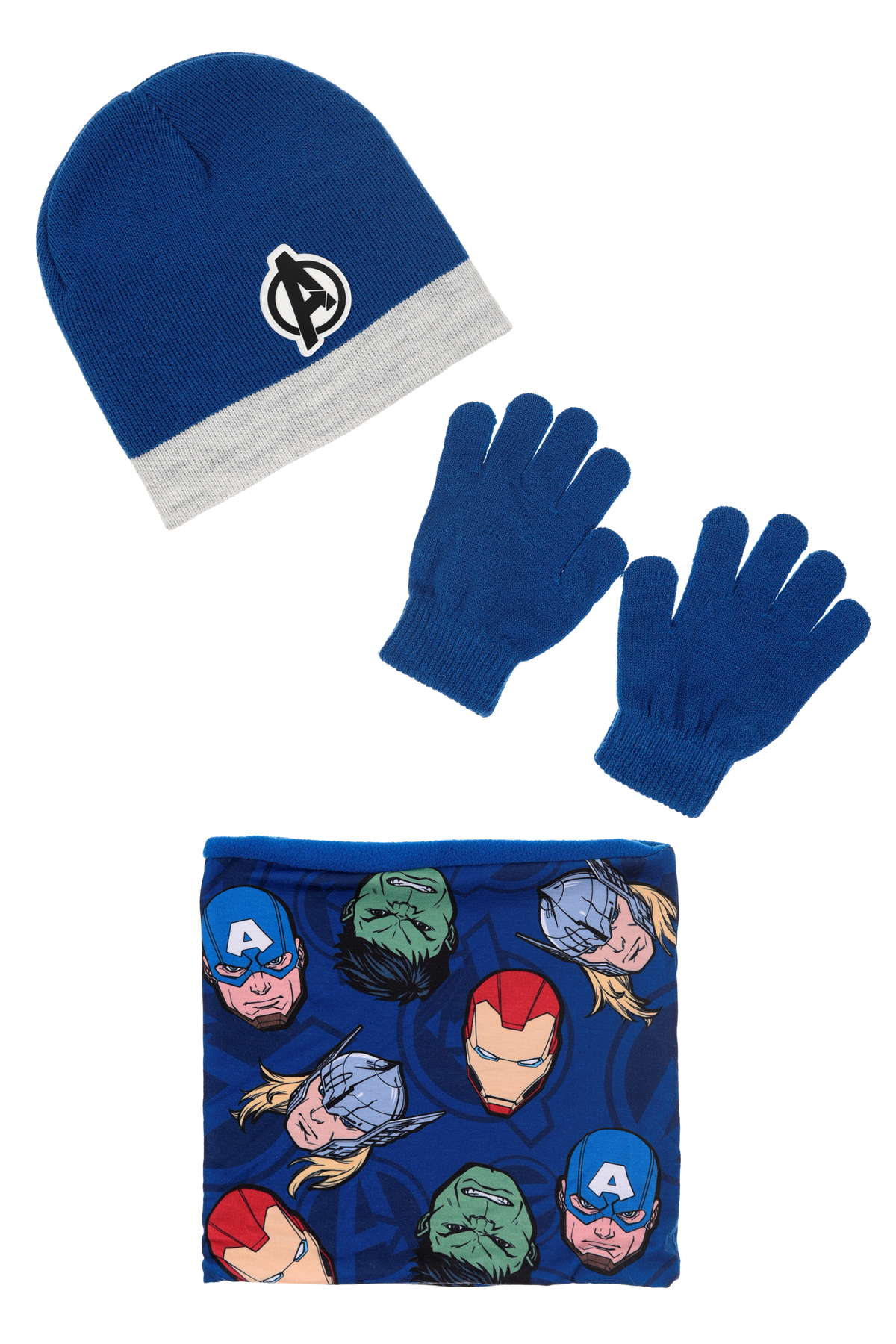 Cappello con Scaldacollo e Guanti Avengers MARVEL Accessorio Invernale per Bambini 100% Acrilico - Zh40118blu