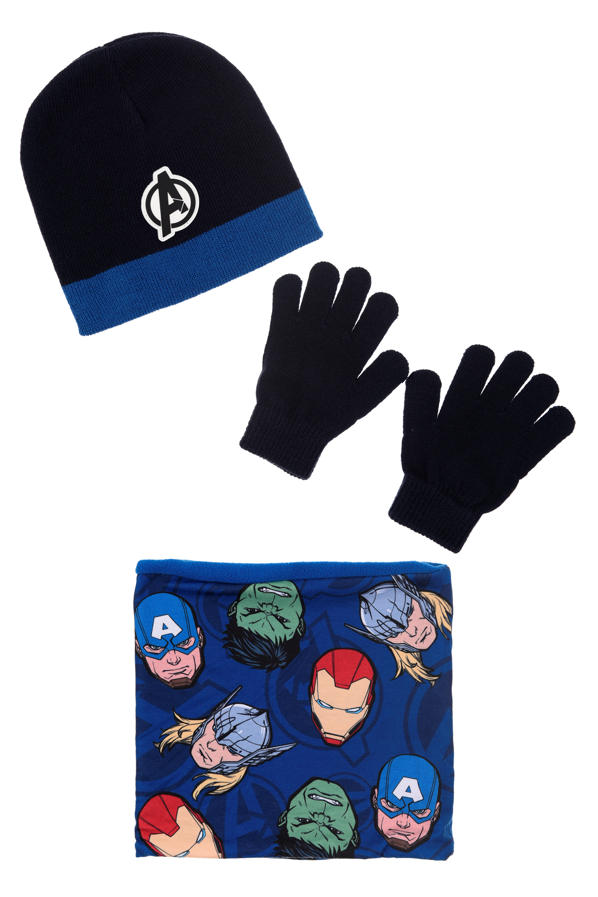 Cappello con Scaldacollo e Guanti Avengers MARVEL Accessorio Invernale per Bambini 100% Acrilico - Zh40118nero