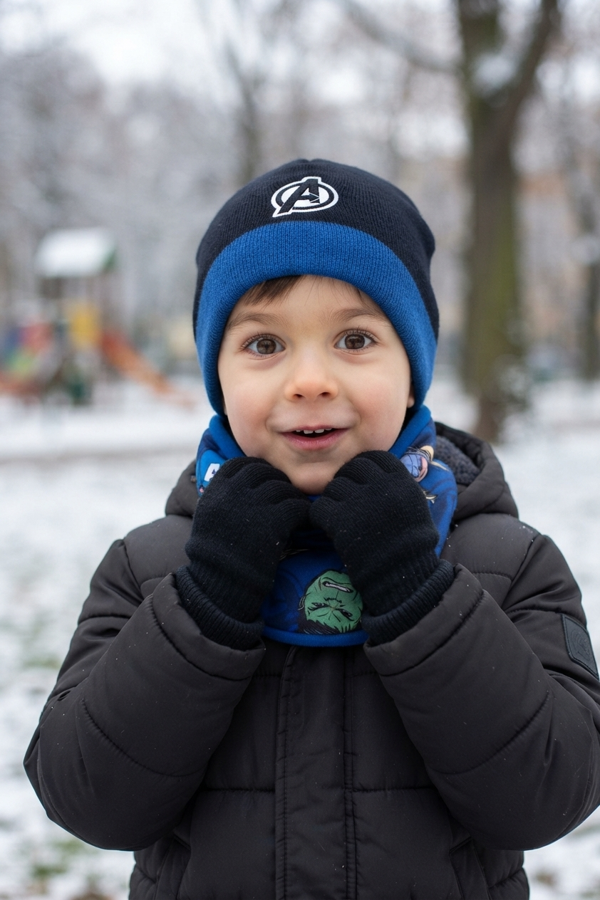 Cappello con Scaldacollo e Guanti Avengers MARVEL Accessorio Invernale per Bambini 100% Acrilico - Zh40118nero