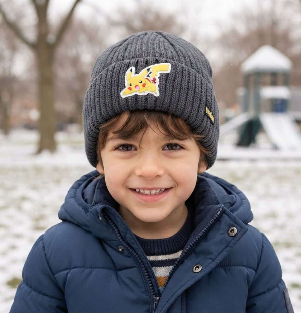 Cappello Pikachu Pokemon Accessorio Invernale per Bambini 100% Acrilico - Zh40080grigio