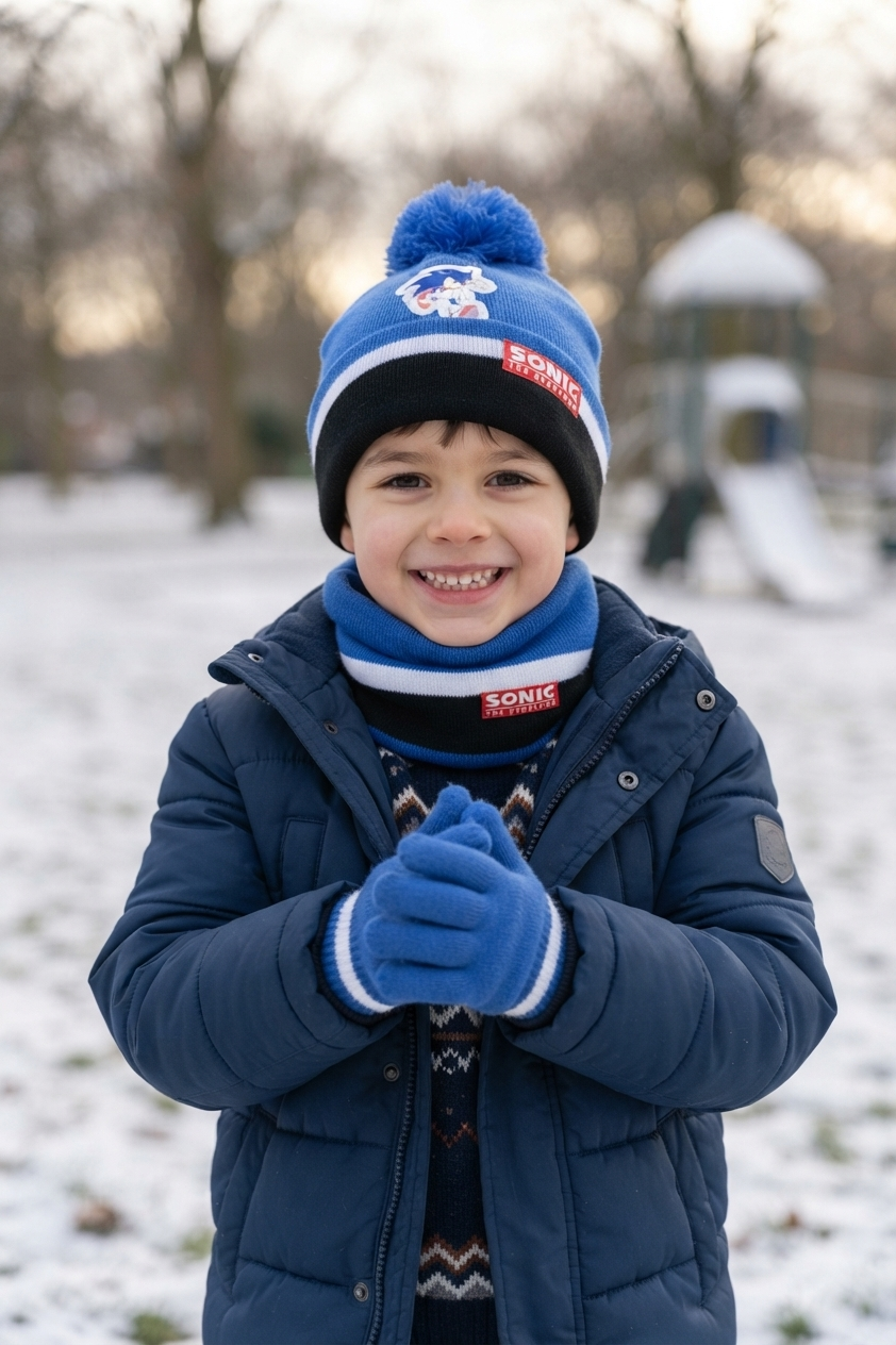 Cappello con Scaldacollo e Guanti Sonic Accessorio Invernale per Bambini 100% Acrilico - Zh40164blu