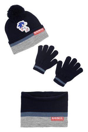 Cappello con Scaldacollo e Guanti Sonic Accessorio Invernale per Bambini 100% Acrilico - Zh40164bluscuro