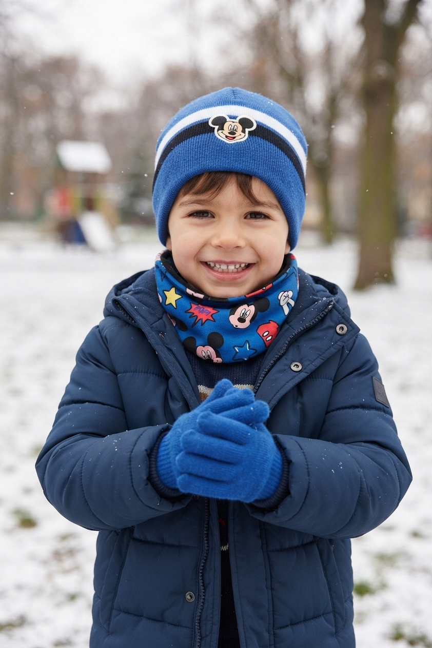 Cappello con Scaldacollo e Guanti Topolino DISNEY Accessorio Invernale per Bambini 100% Acrilico - Zh40123blu