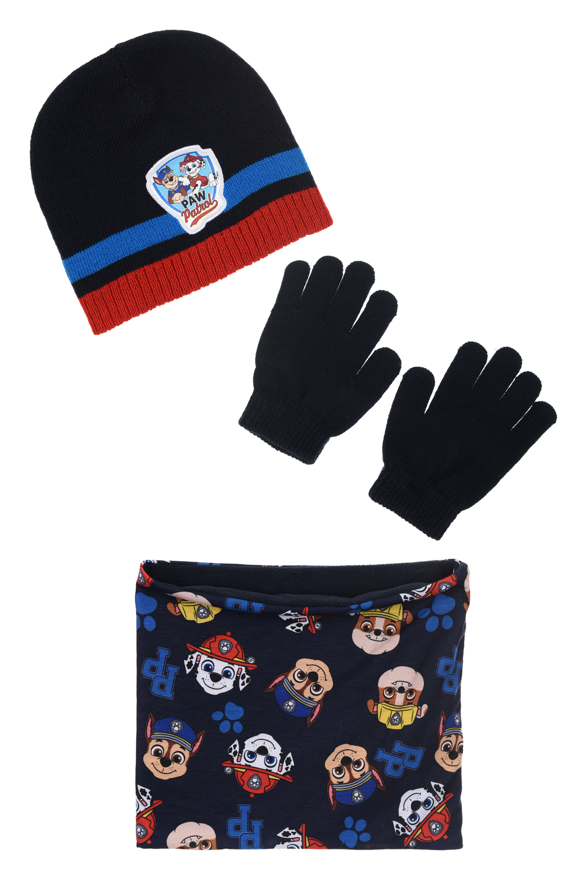 Cappello con Scaldacollo e Guanti Paw Patrol Accessorio Invernale per Bambini 100% Acrilico - Zh40165nero