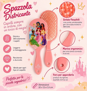 Spazzola Principesse DISNEY Districante per Capelli 22 CM con Setole Morbide - 3088