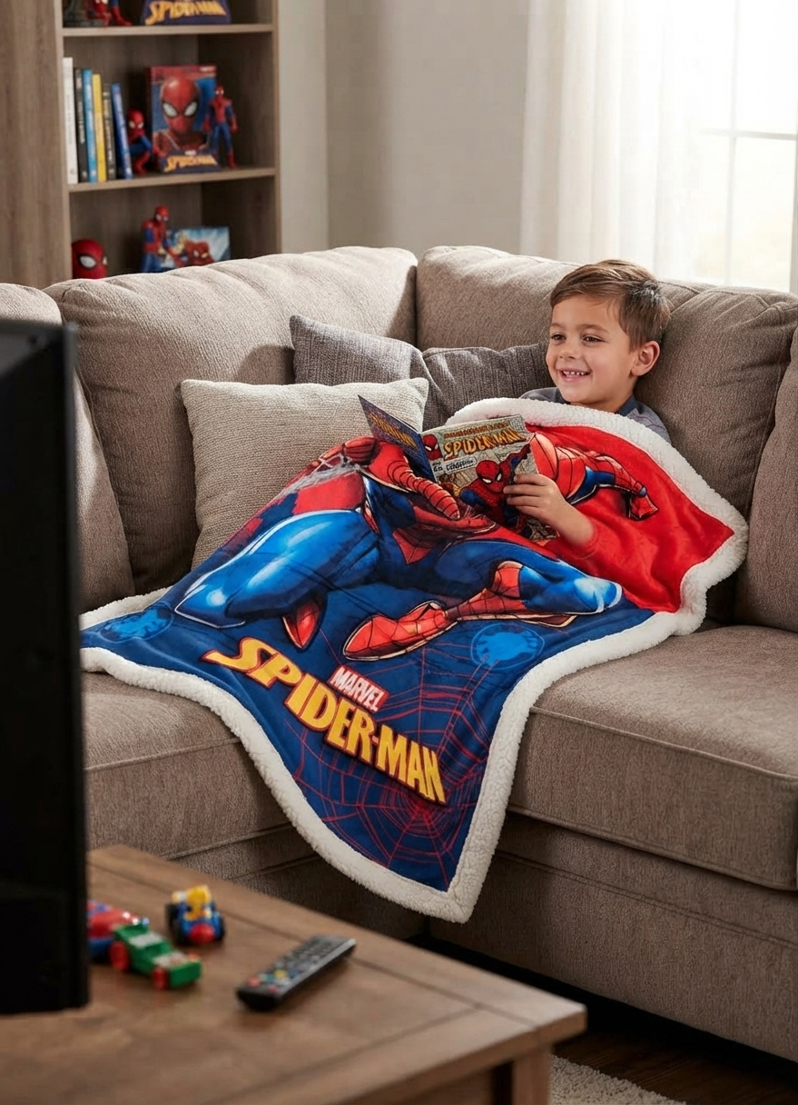 Plaid Spiderman MARVEL in Sherpa Coperta in 100% Poliestere 380 Gsm 190 X 140 CM per Bambini - Zh46049