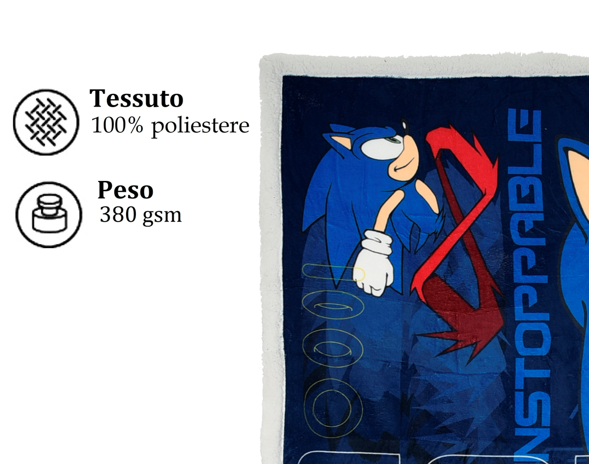 Plaid Sonic in Sherpa Coperta in 100% Poliestere 380 Gsm 190 X 140 CM per Bambini - Zh46051