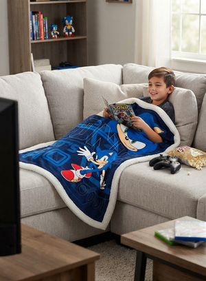 Plaid Sonic in Sherpa Coperta in 100% Poliestere 380 Gsm 190 X 140 CM per Bambini - Zh46051