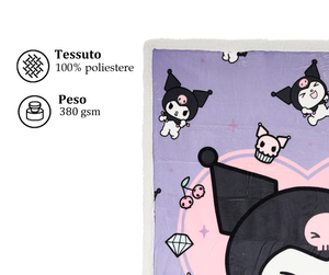 Plaid Kuromi Sanrio in Sherpa Coperta in 100% Poliestere 380 Gsm 190 X 140 CM per Bambini - Zh46054
