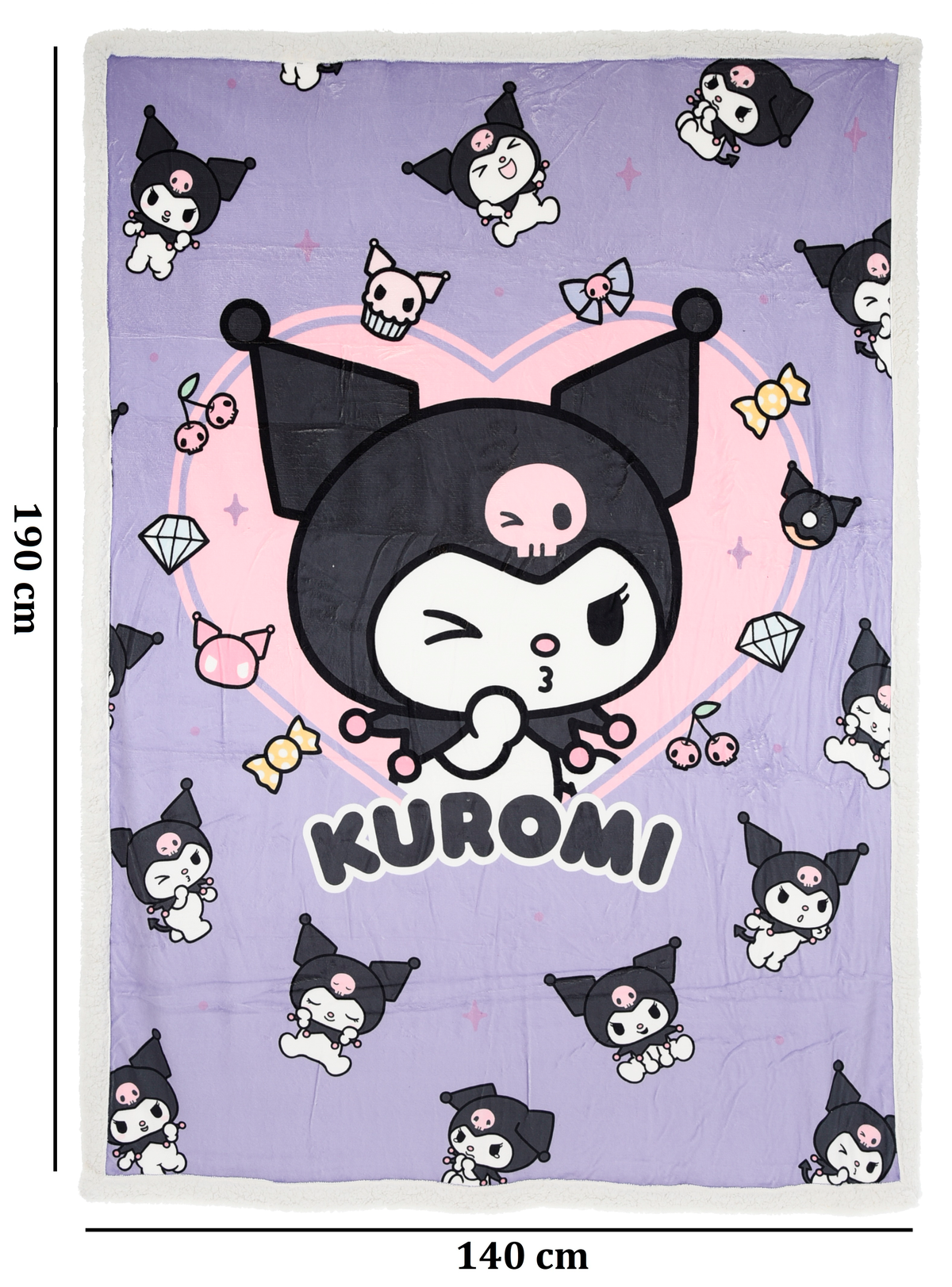 Plaid Kuromi Sanrio in Sherpa Coperta in 100% Poliestere 380 Gsm 190 X 140 CM per Bambini - Zh46054