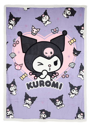 Plaid Kuromi Sanrio in Sherpa Coperta in 100% Poliestere 380 Gsm 190 X 140 CM per Bambini - Zh46054