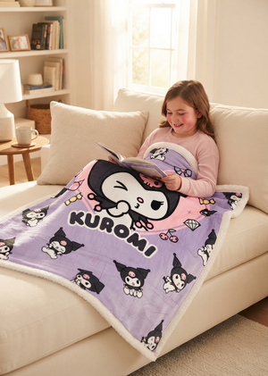 Plaid Kuromi Sanrio in Sherpa Coperta in 100% Poliestere 380 Gsm 190 X 140 CM per Bambini - Zh46054