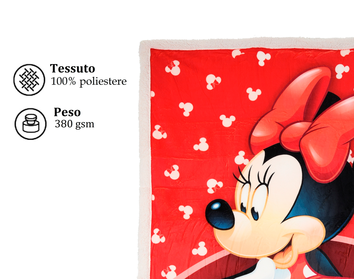 Plaid Minnie DISNEY in Sherpa Coperta in 100% Poliestere 380 Gsm 190 X 140 CM per Bambini - Zh46057
