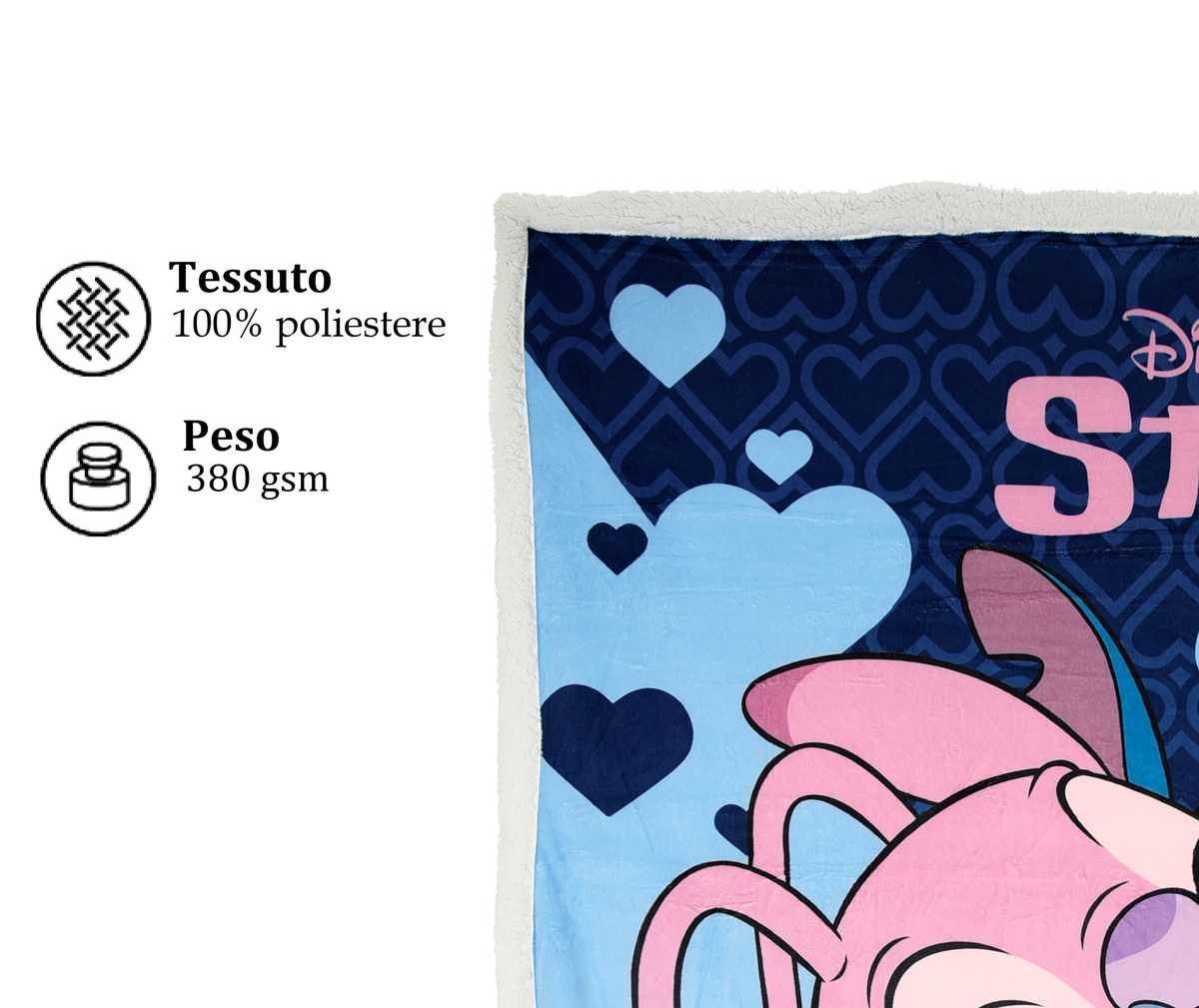 Plaid Stitch DISNEY in Sherpa Coperta in 100% Poliestere 380 Gsm 190 X 140 CM per Bambini - Zh46058