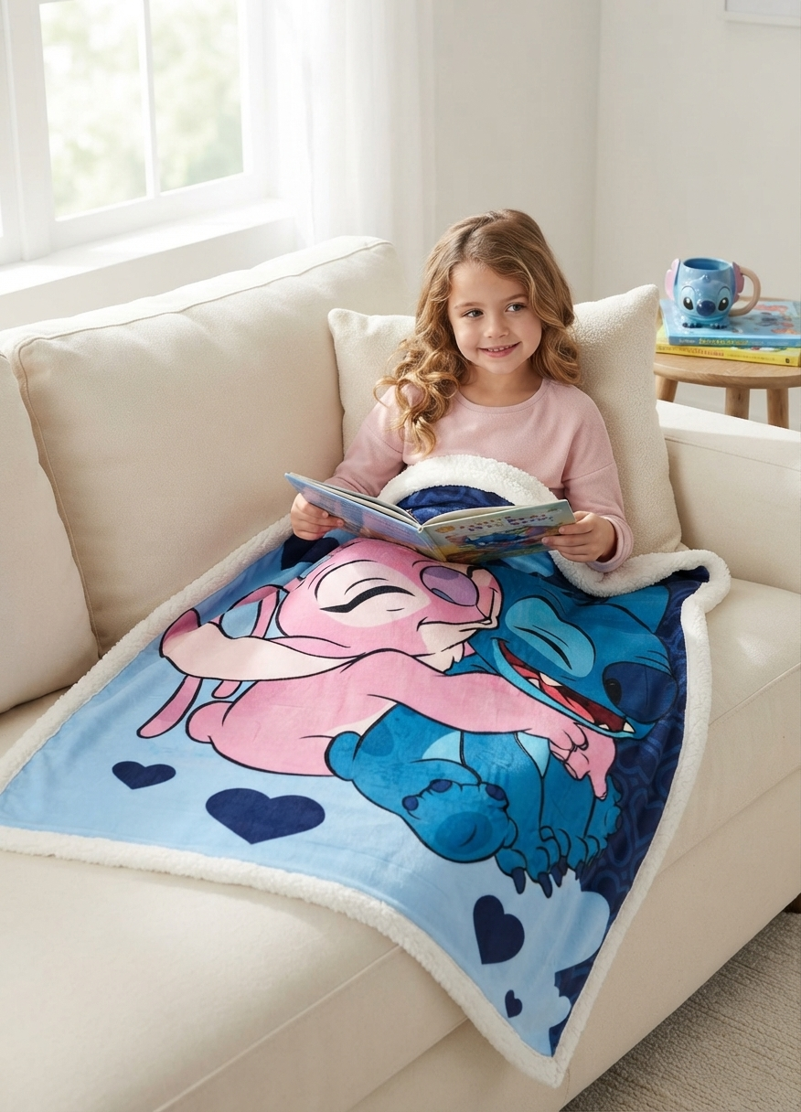 Plaid Stitch DISNEY in Sherpa Coperta in 100% Poliestere 380 Gsm 190 X 140 CM per Bambini - Zh46058
