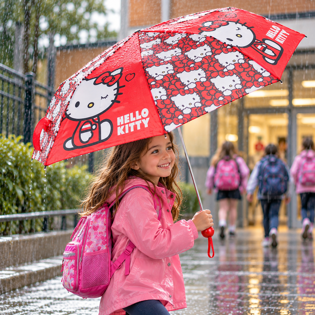 Ombrello Pieghevole Hello Kitty Sanrio per Bambine con Apertura Manuale - Zh40177