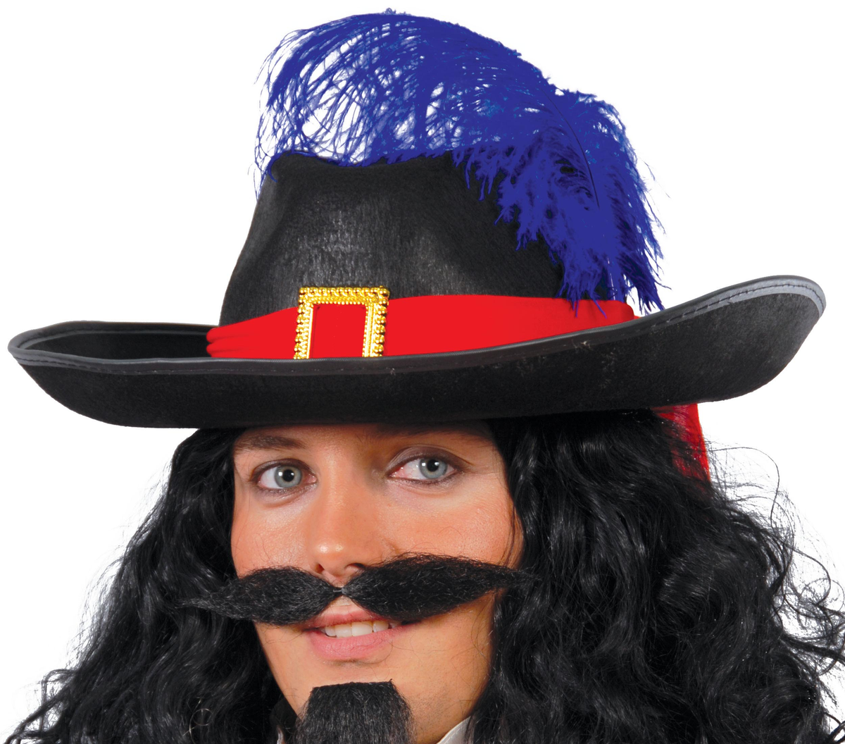 Cappello Nero da Moschettiere con Piuma in Feltro Accessorio Travestimento Carnevale Cosplay Adulto - 13544