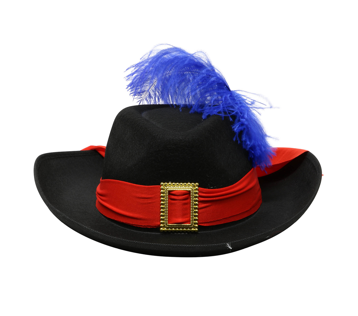 Cappello Nero da Moschettiere con Piuma in Feltro Accessorio Travestimento Carnevale Cosplay Adulto - 13544