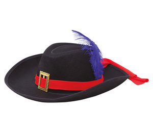 Cappello Nero da Moschettiere con Piuma in Feltro Accessorio Travestimento Carnevale Cosplay Adulto - 13544