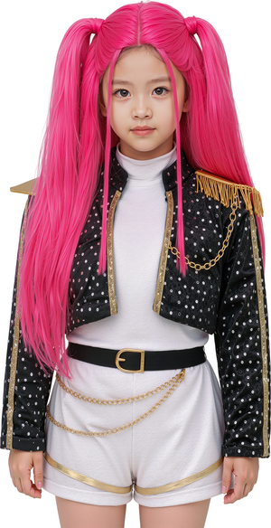 Parrucca Kpop Rosa Charm Bambina Accessorio Travestimento Cosplay Mira Huntrix - 48181