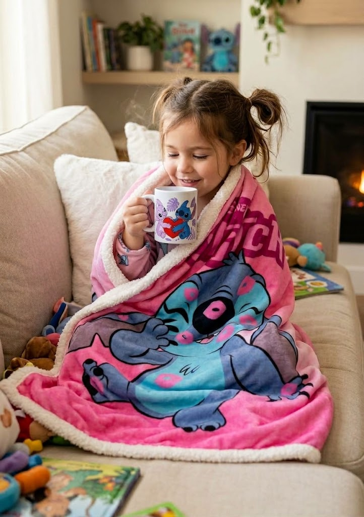 Plaid in Sherpa Stitch Rosa DISNEY Coperta Doppio Strato 100 X 140 CM Bambina - Je12442