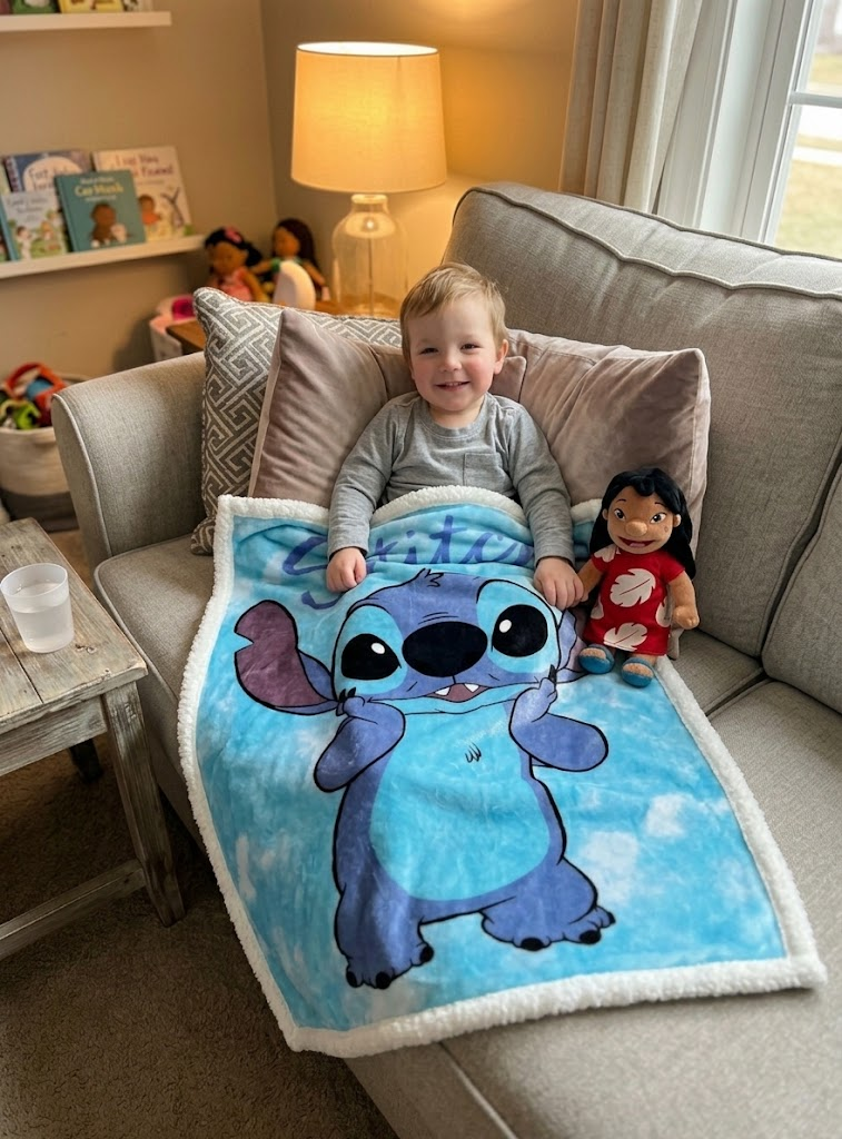 Plaid in Sherpa Stitch Blu DISNEY Coperta Doppio Strato 100 X 140 CM Bambino - Je12443