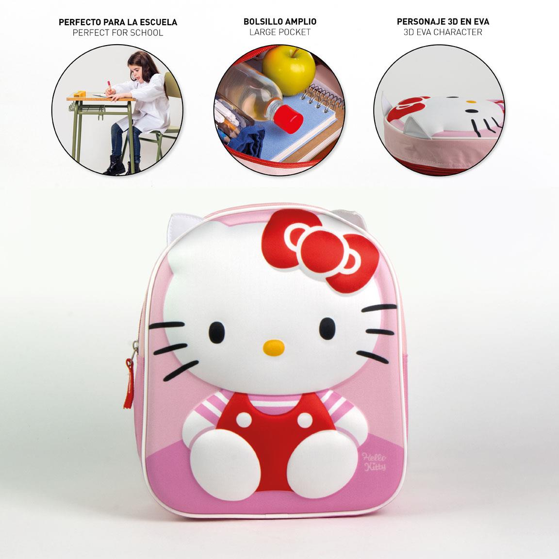 Zaino Asilo 3d Hello Kitty Borsa con Applicazioni 30 CM per Scuola Materna da Passeggio - 5848