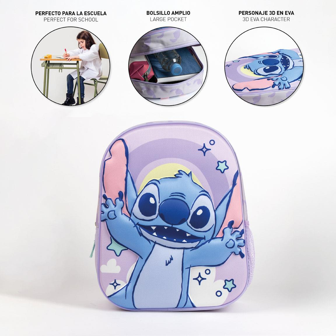 Zaino Asilo 3d Stitch DISNEY Borsa con Applicazioni 32 CM per Scuola Materna da Passeggio - 5874