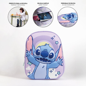 Zaino Asilo 3d Stitch DISNEY Borsa con Applicazioni 32 CM per Scuola Materna da Passeggio - 5874