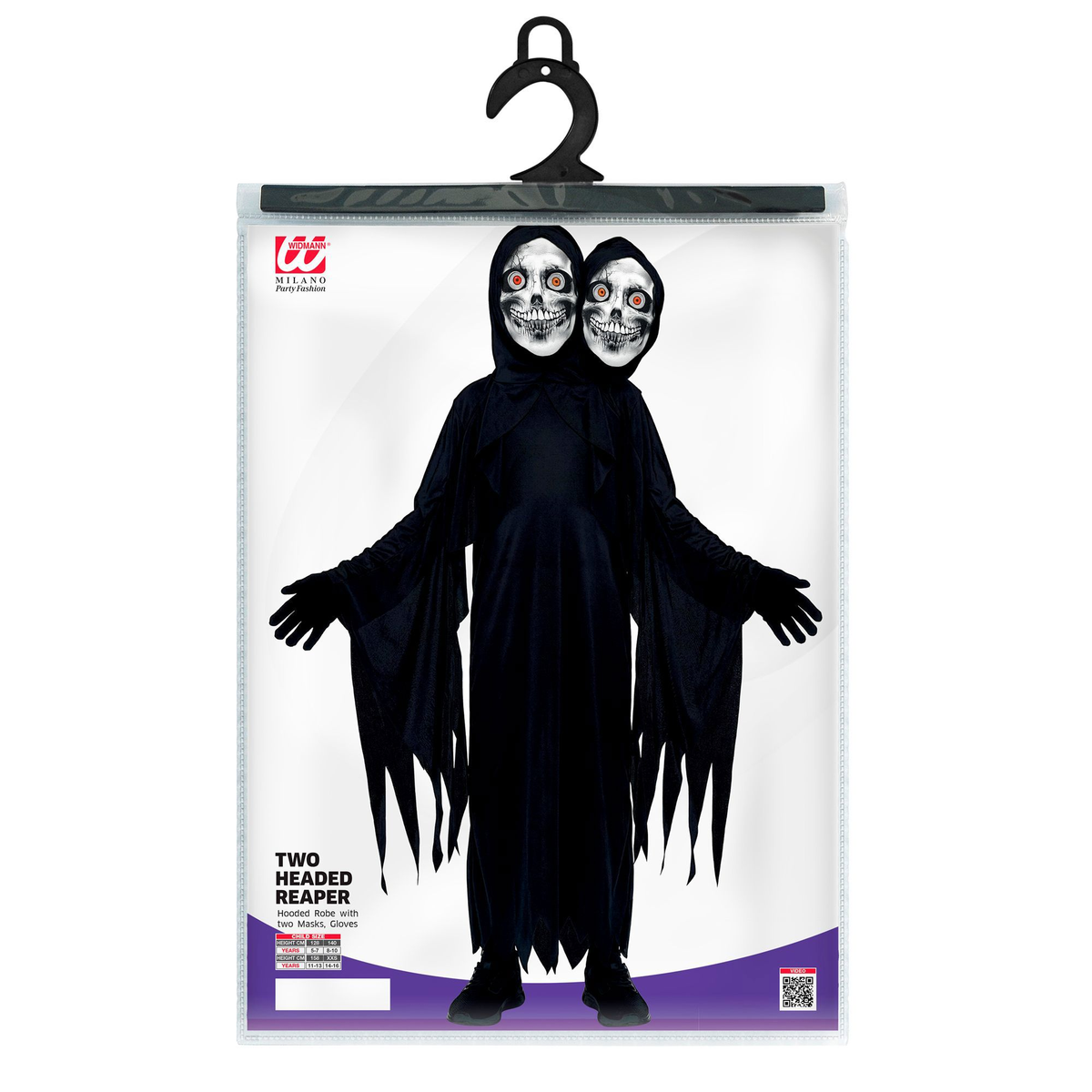 Costume Morte a Due Teste Tunica Maschere Guanti Travestimento Halloween Cosplay Triste Mietitore - 9357