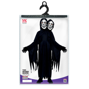 Costume Morte a Due Teste Tunica Maschere Guanti Travestimento Halloween Cosplay Triste Mietitore - 9357