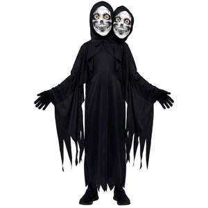 Costume Morte a Due Teste Tunica Maschere Guanti Travestimento Halloween Cosplay Triste Mietitore - 9357