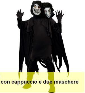 Costume Morte a Due Teste Tunica Maschere Guanti Travestimento Halloween Cosplay Triste Mietitore - 9357