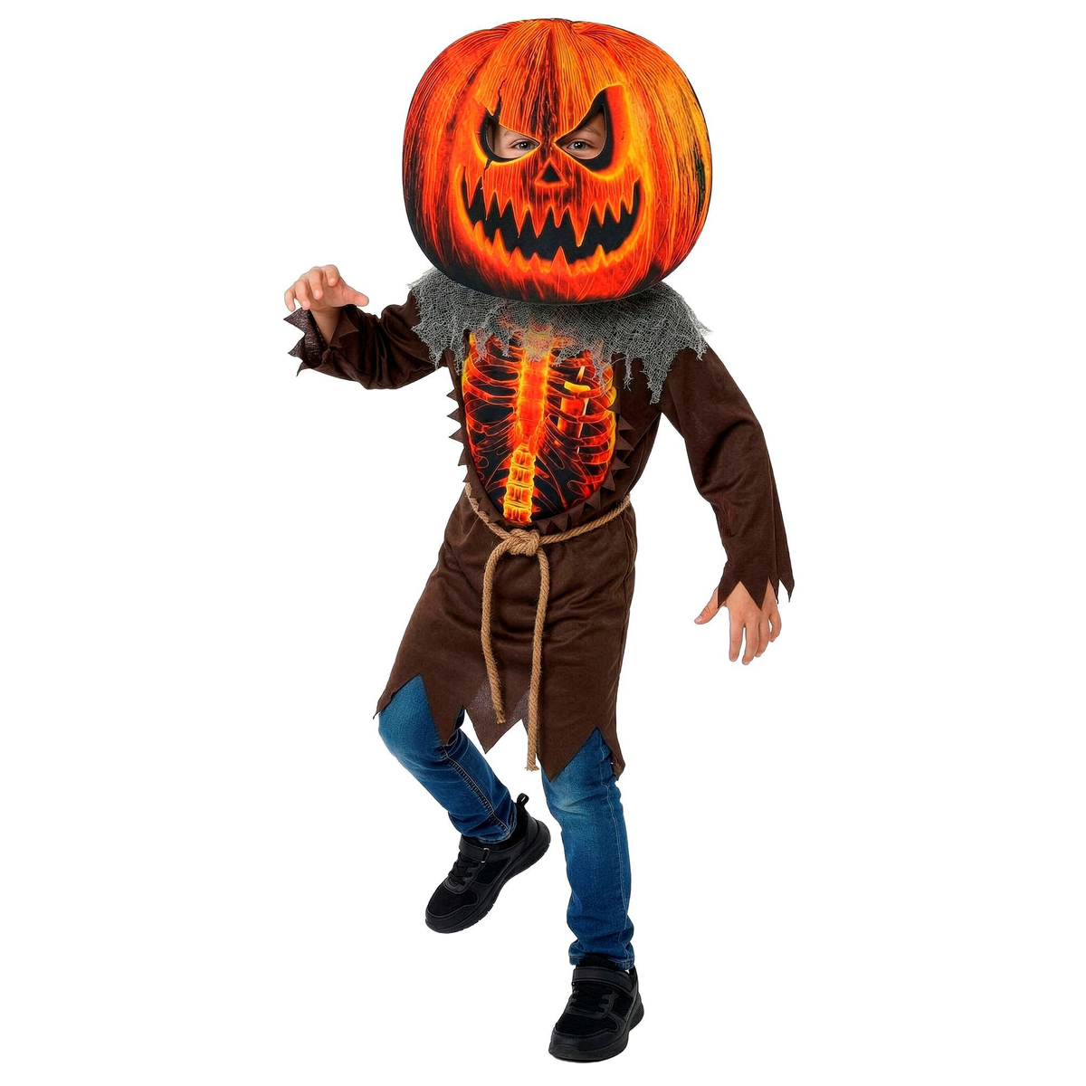 Costume Zucca Spaventosa Tunica e Maschera Travestimento Halloween Cosplay - 9353