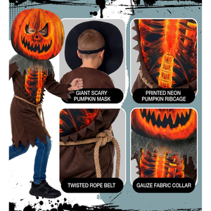 Costume Zucca Spaventosa Tunica e Maschera Travestimento Halloween Cosplay - 9353