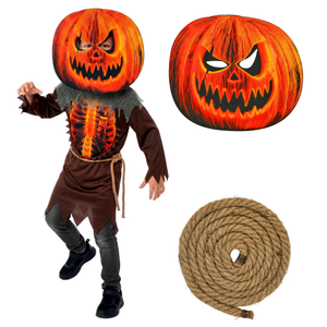 Costume Zucca Spaventosa Tunica e Maschera Travestimento Halloween Cosplay - 9353