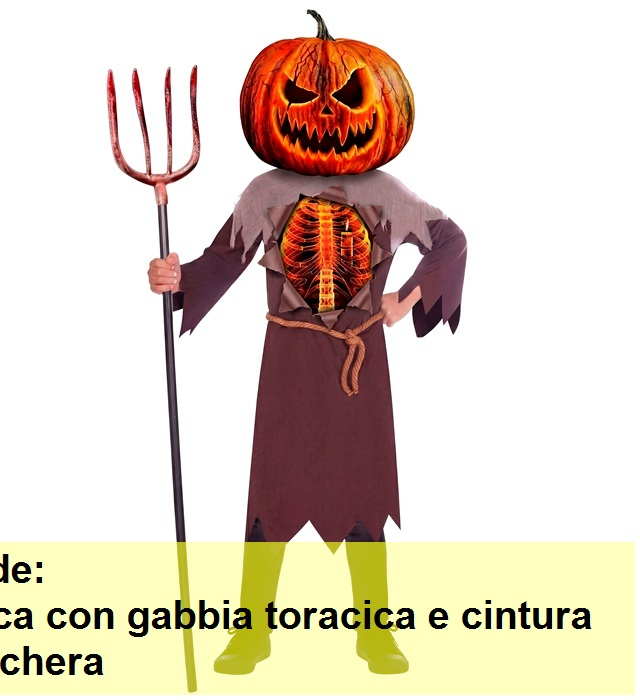 Costume Zucca Spaventosa Tunica e Maschera Travestimento Halloween Cosplay - 9353