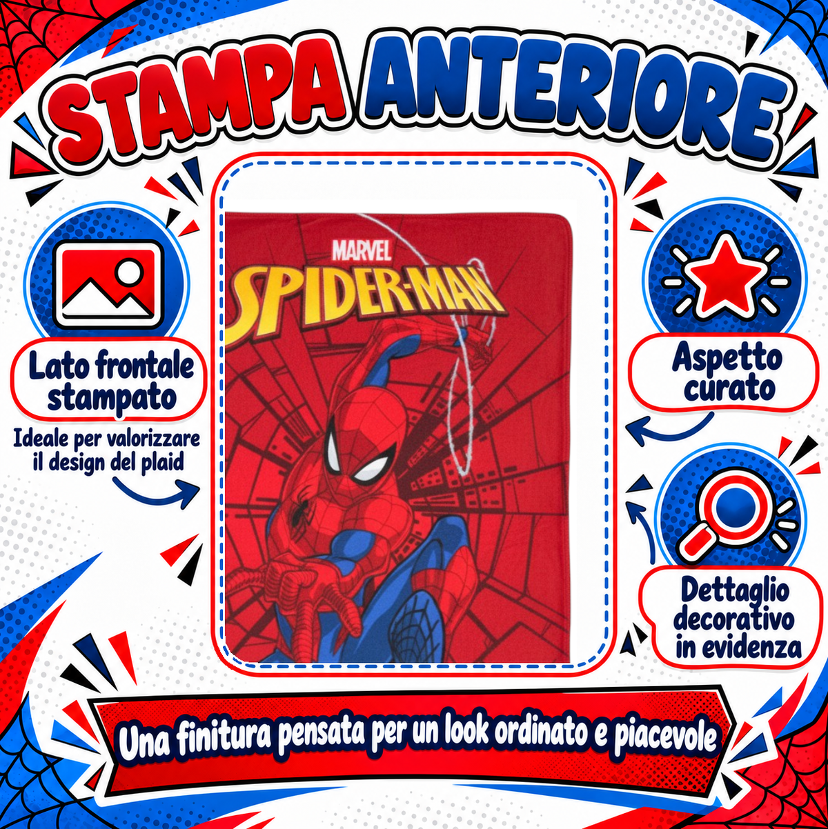 Plaid Spiderman MARVEL Coperta in Pile 220 Gsm 100 X 140 CM per Bambini - Je12229gf