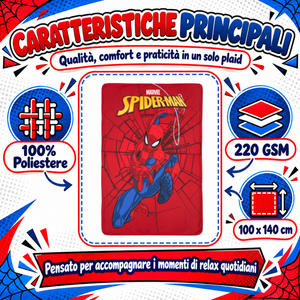 Plaid Spiderman MARVEL Coperta in Pile 220 Gsm 100 X 140 CM per Bambini - Je12229gf