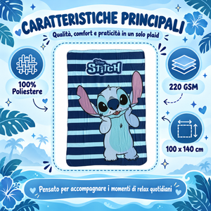 Plaid Stitch Blu DISNEY Coperta in Pile 220 Gsm 100 X 140 CM per Bambini - Je15477gf