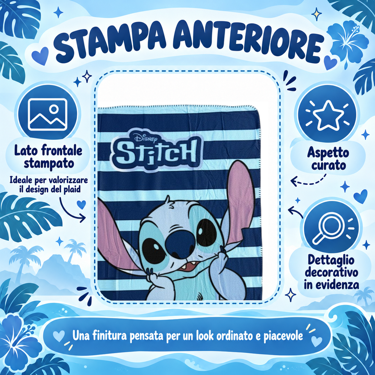 Plaid Stitch Blu DISNEY Coperta in Pile 220 Gsm 100 X 140 CM per Bambini - Je15477gf