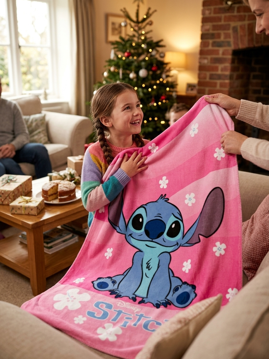 Plaid Stitch Rosa DISNEY Coperta in Pile 220 Gsm 100 X 140 CM per Bambine - Je15476gf