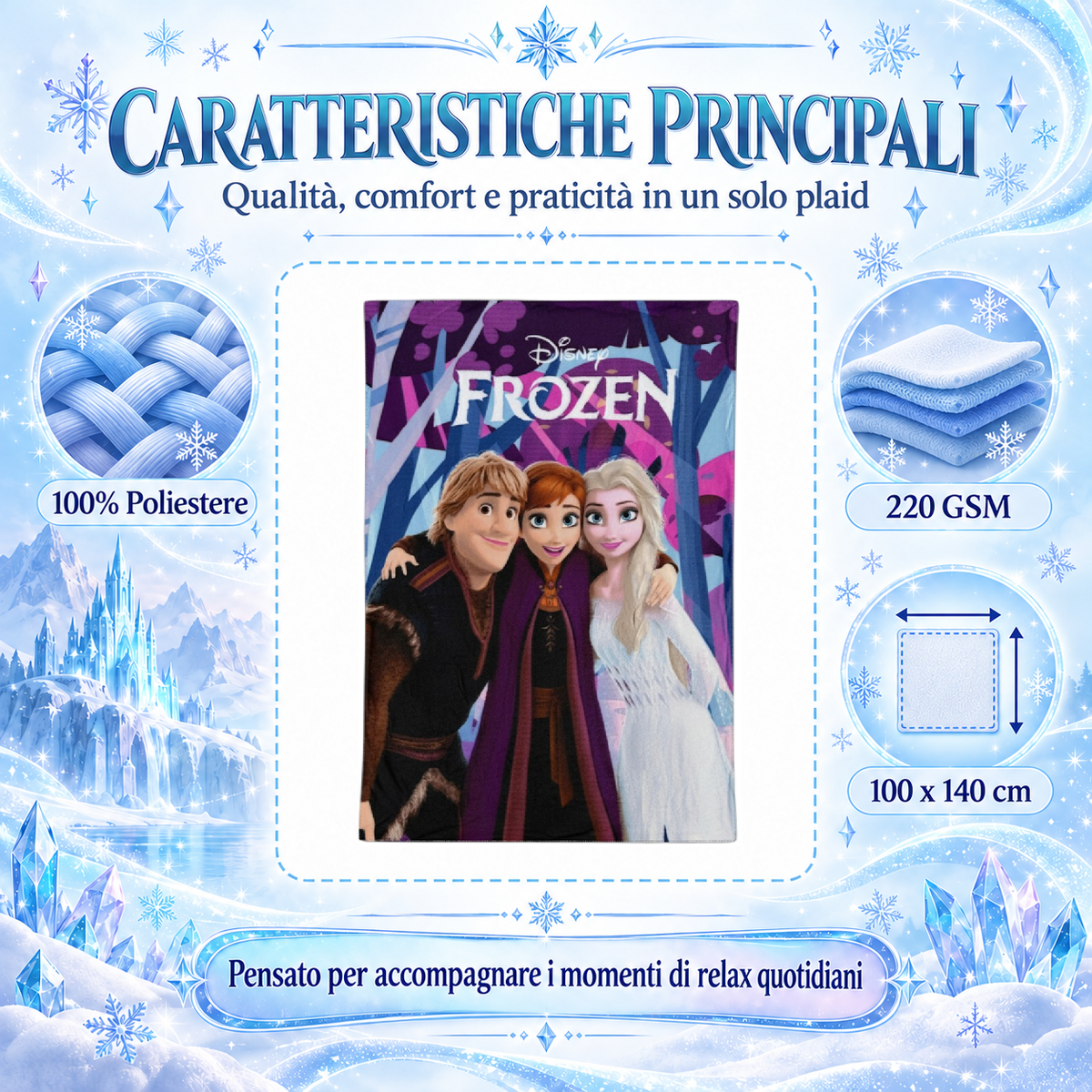 Plaid Frozen DISNEY Coperta in Pile 220 Gsm 100 X 140 CM per Bambine - Je15475gf